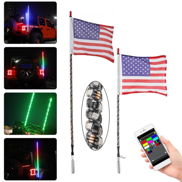 12V 3FT/4FT bluetooth LED Flagpole Light 6000 Colors 200 Modes APP Controll For UTV ATV Moto Accessories