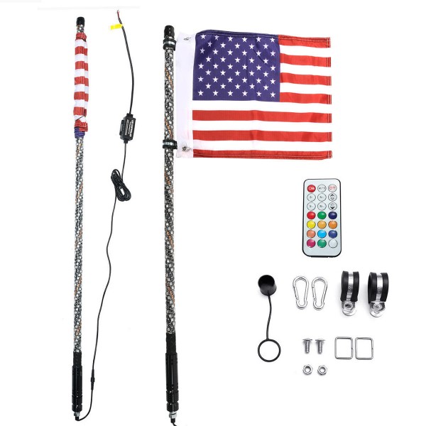 12V 3FT/4FT/5FT LED 4WD Strip RGB Color Whip America USA Flag Light With Remote Control For Jeep ATV UTV RZR Motorcycle Accessories