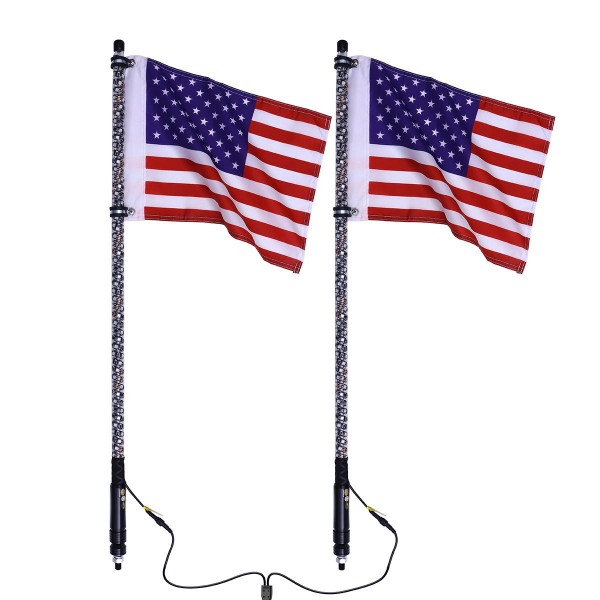 2X 12V 3FT/4FT/5FT LED 4WD Strip RGB Color Whip America USA Flag Light + Remote Control For Jeep ATV UTV RZR Motorcycle