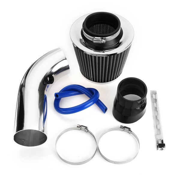 3 Inch Universal Car Cold Air Intake Filter Aluminum Induction Kit Pipe Hose System Silver