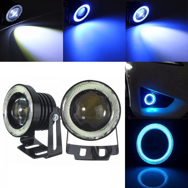 2PCS 30W LED Car Fog Lights White with 2.5/3/3.5 Inch COB Angle Eyes Halo Ring Bulb Ice Blue Universal