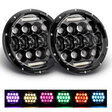 7 Inch Car Halo RGB LED Headlights Angel Eyes Lights bluetooth Support APP Control Waterproof High Low Beam Fog Lamps