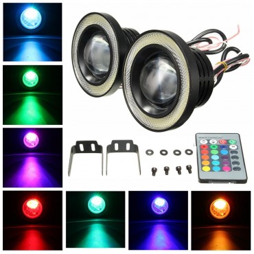 Wireless Control 3.5inch LED RGB Color Fog Lights White Angel Eye Rings Car Lights