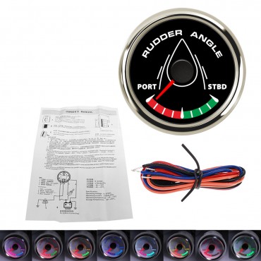 0-190 ohm 52mm LCD Boat Marine Rudder Angle Indicator 8 Color Backlight 9~32V