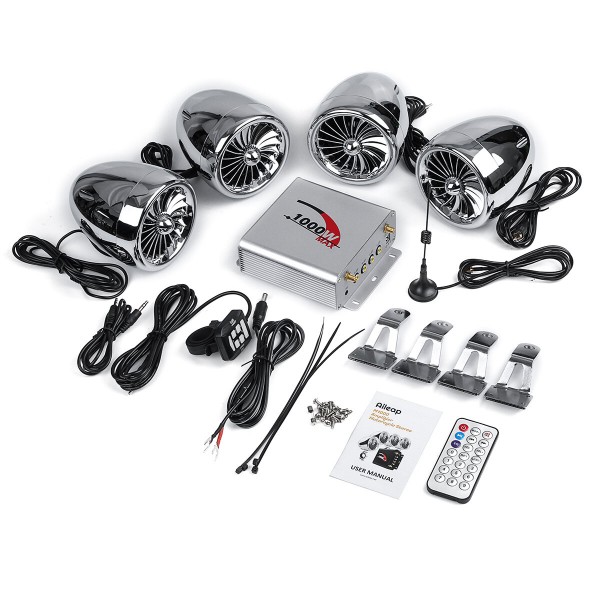 1000W bluetooth Stereo 4 Speaker Motorcycle Audio ATV Music MP3 System AUX FM Radio