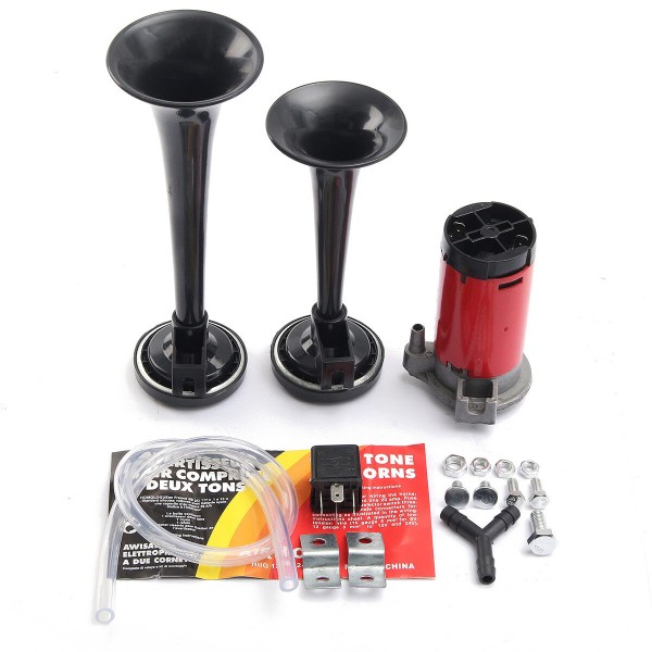 12V 178DB Dual Trumpet Air Horn Compressor Kit Super Loud For Car Truck Train Boat