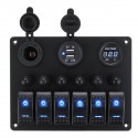 12V-24V 6 Gang Waterproof LED Rocker Switch Panel Voltmeter Battery Car Boat