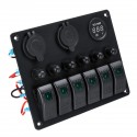 12V-24V 6 Gang Waterproof LED Rocker Switch Panel Voltmeter Battery Car Boat