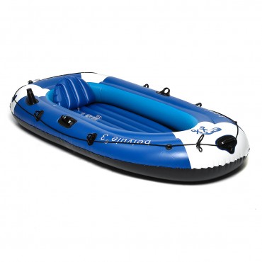 225x127cm 3 Person Inflatable Rowing Boat Bearing 210kg PVC Rubber Fishing with Paddles Pump