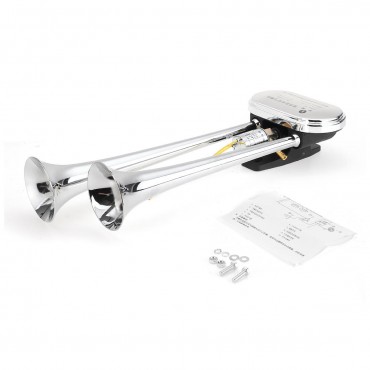 24V 175DB Dual Trumpet Air Horn Chrome Compressor Auto For Car Truck Train Boat