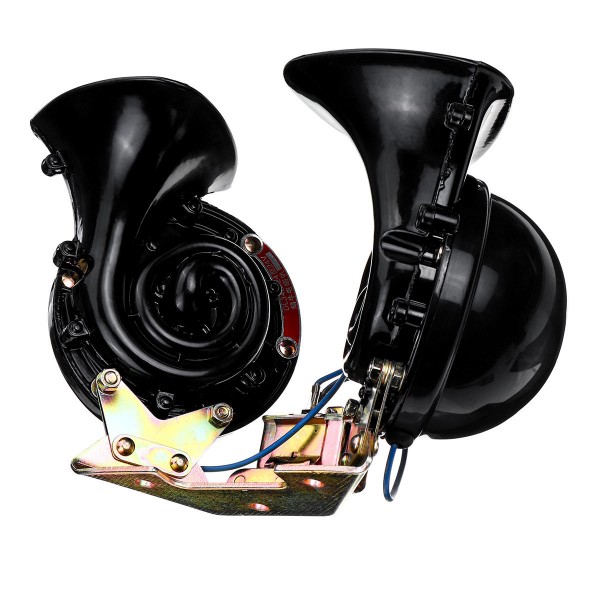 24V 350db Black Dual Tone Electric Bull Waterproof Horn Metal Loud Raging Sound Car Truck Boat