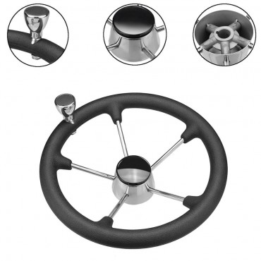 Stainless Steel 5 Spoke Black Foam Grip Steering Wheel Destroyer For Marine Boat