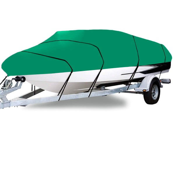 210D 11-22FT Heavy Duty Boat Cover Dustproof Waterproof Trailerable Fishing Ski Bass V-Hull Runabouts Green