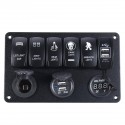 12-24V 6 Gang LED Rocker Switch Panel USB Charger Voltmeter Circuit Breaker For Motorcycle Car Boat