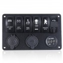 12-24V 6 Gang LED Rocker Switch Panel USB Charger Voltmeter Circuit Breaker For Motorcycle Car Boat