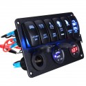 12-24V 6 Gang LED Rocker Switch Panel USB Charger Voltmeter Circuit Breaker For Motorcycle Car Boat