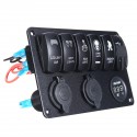 12-24V 6 Gang LED Rocker Switch Panel USB Charger Voltmeter Circuit Breaker For Motorcycle Car Boat