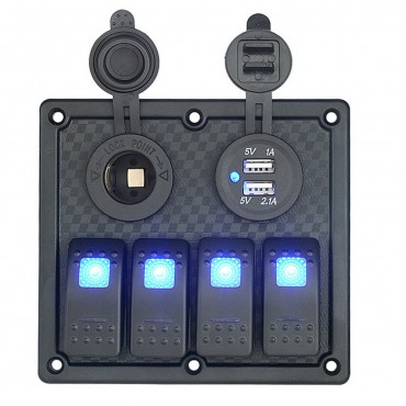 12V-24V 4 Gang LED Car/Marine Boat/RV Rocker Switch Panel Circuit Dual USB Power Socket