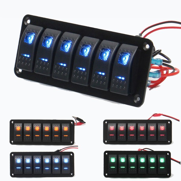 12V 24V 6 Gang Dual LED Light Bar Caravan Marine Boat RV Rocker Switch Panel