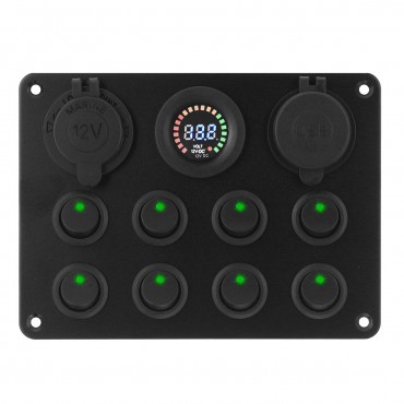 12V-24V 8 Gang Fuse Box Rocker Switch Dual USB Charging Control Panel For Car Boat Bus Waterproof