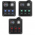 12V 3 Gang Blue Toggle Rocker Switch Panel Voltmeter USB Charger Car Marine Boat