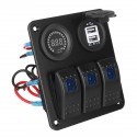 12V 3 Gang Blue Toggle Rocker Switch Panel Voltmeter USB Charger Car Marine Boat