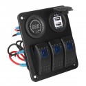 12V 3 Gang Blue Toggle Rocker Switch Panel Voltmeter USB Charger Car Marine Boat