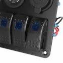 12V 3 Gang Blue Toggle Rocker Switch Panel Voltmeter USB Charger Car Marine Boat