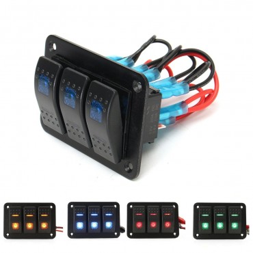 3 Gang 12V/24V Toggle LED Rocker Switch Panel On-Off Car Marine Boat Waterproof