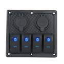 4 Gang 12/24V Switch Panel for Car Boat Marine LED Dual USB ON-OFF Toggle Rocker