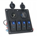 4 Gang 12/24V Switch Panel for Car Boat Marine LED Dual USB ON-OFF Toggle Rocker