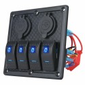 4 Gang 12/24V Switch Panel for Car Boat Marine LED Dual USB ON-OFF Toggle Rocker