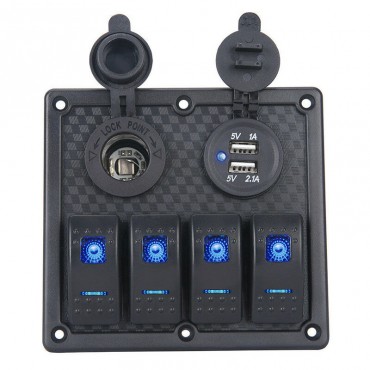 4 Gang 12/24V Switch Panel for Car Boat Marine LED Dual USB ON-OFF Toggle Rocker