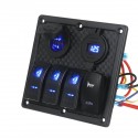 4 Gang 12V Switch Panel Dual USB For Caravan Yacht Boat Marine RV Truck Blue LED