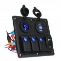 4 Gang 12V Switch Panel Dual USB For Caravan Yacht Boat Marine RV Truck Blue LED