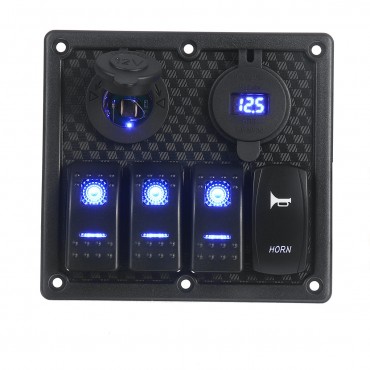 4 Gang 12V Switch Panel Dual USB For Caravan Yacht Boat Marine RV Truck Blue LED