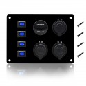 4 Gang Blue LED Toggle Rocker Switch Panel Dual USB ON-off Car Marine Boat 12V