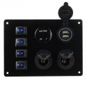 4 Gang Blue LED Toggle Rocker Switch Panel Dual USB ON-off Car Marine Boat 12V