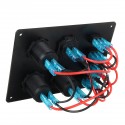 4 Gang Blue LED Toggle Rocker Switch Panel Dual USB ON-off Car Marine Boat 12V