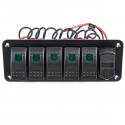 4/5/6 Gang Green Rocker Switch Panel Circuit Breaker LED Waterproof Car Marine