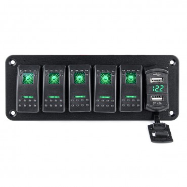 4/5/6 Gang Green Rocker Switch Panel Circuit Breaker LED Waterproof Car Marine