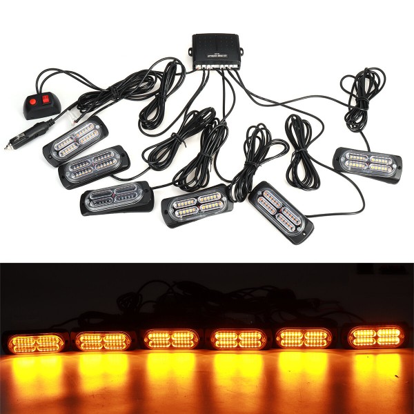 4/6PCS 12V 24V LED Amber Recover Strobe Flashing Grille Light Lightbar Boat Truck Beacon Lamp