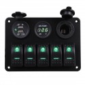 5 Gang Dual USB 12V On-Off LED Switch Panel Voltmeter Car Boat Marine RV Truck ON-OFF