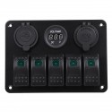 5 Gang Dual USB 12V On-Off LED Switch Panel Voltmeter Car Boat Marine RV Truck ON-OFF