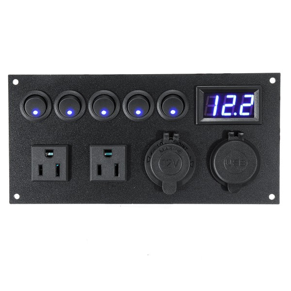 5 Gang Switch Panel Ignition Interior Controls For Car Boat Marine LED Rocker Breaker Waterpoof