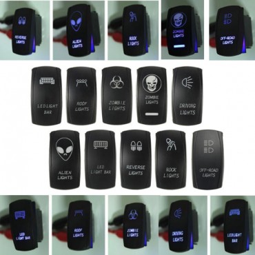 5 Pin Waterproof 12V 24V 20A Bar Rocker Toggle Switch Blue LED Light Car Boat