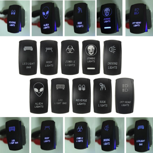 5 Pin Waterproof 12V 24V 20A Bar Rocker Toggle Switch Blue LED Light Car Boat