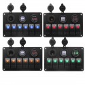 6 Gang LED Rocker Switch Panel Volt Meterr Dual Usb Power Charger Marine Boat RV