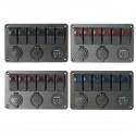 6 Gang LED Rocker Switch Panel Volt Meterr Dual Usb Power Charger Marine Boat RV