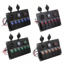 6 Gang LED Rocker Switch Panel Volt Meterr Dual Usb Power Charger Marine Boat RV